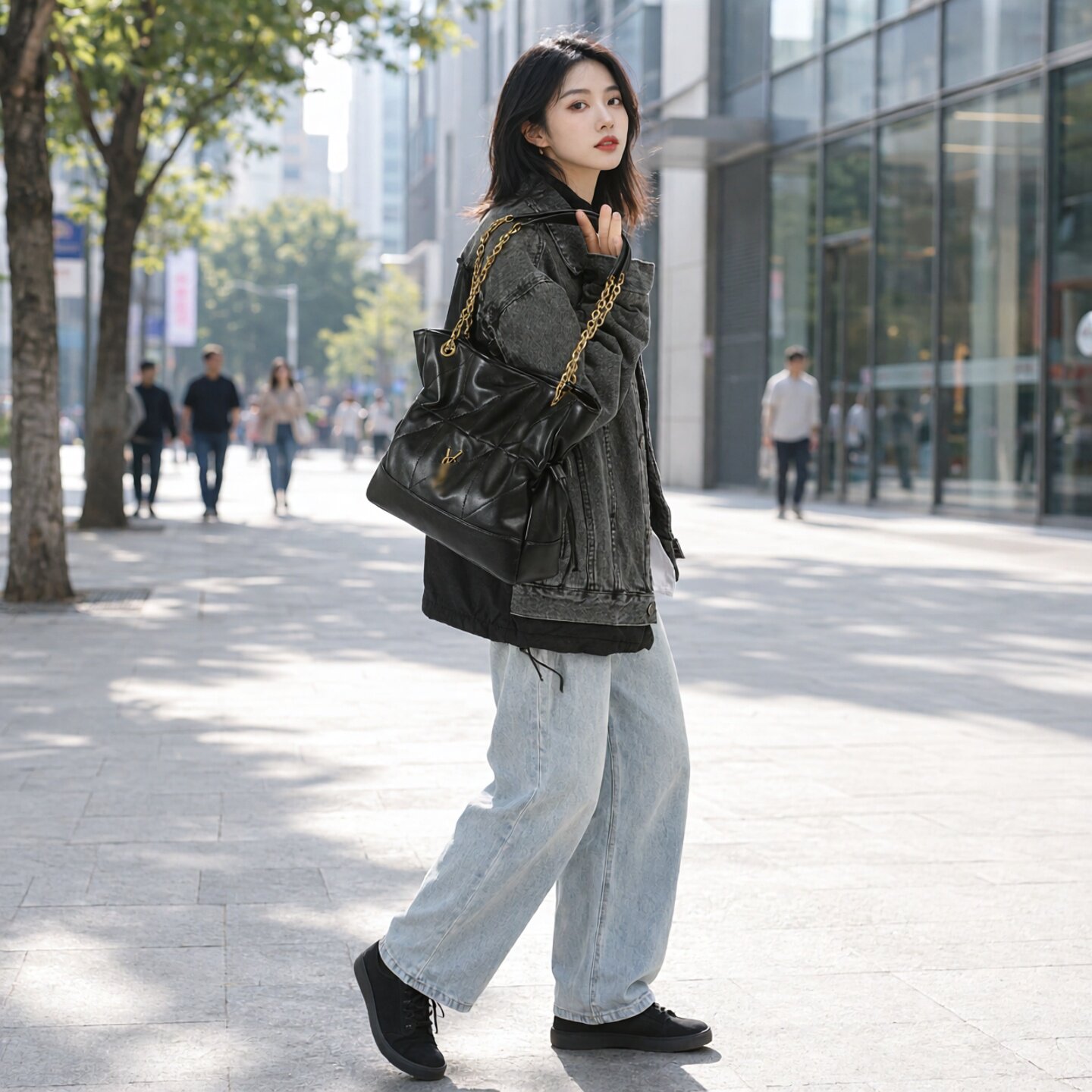 秋冬新款福袋包大容量托特包时尚女单肩包欧美复古菱格链条子母包