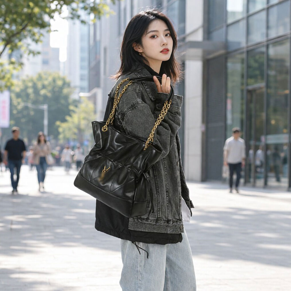 秋冬新款福袋包大容量托特包时尚女单肩包欧美复古菱格链条子母包
