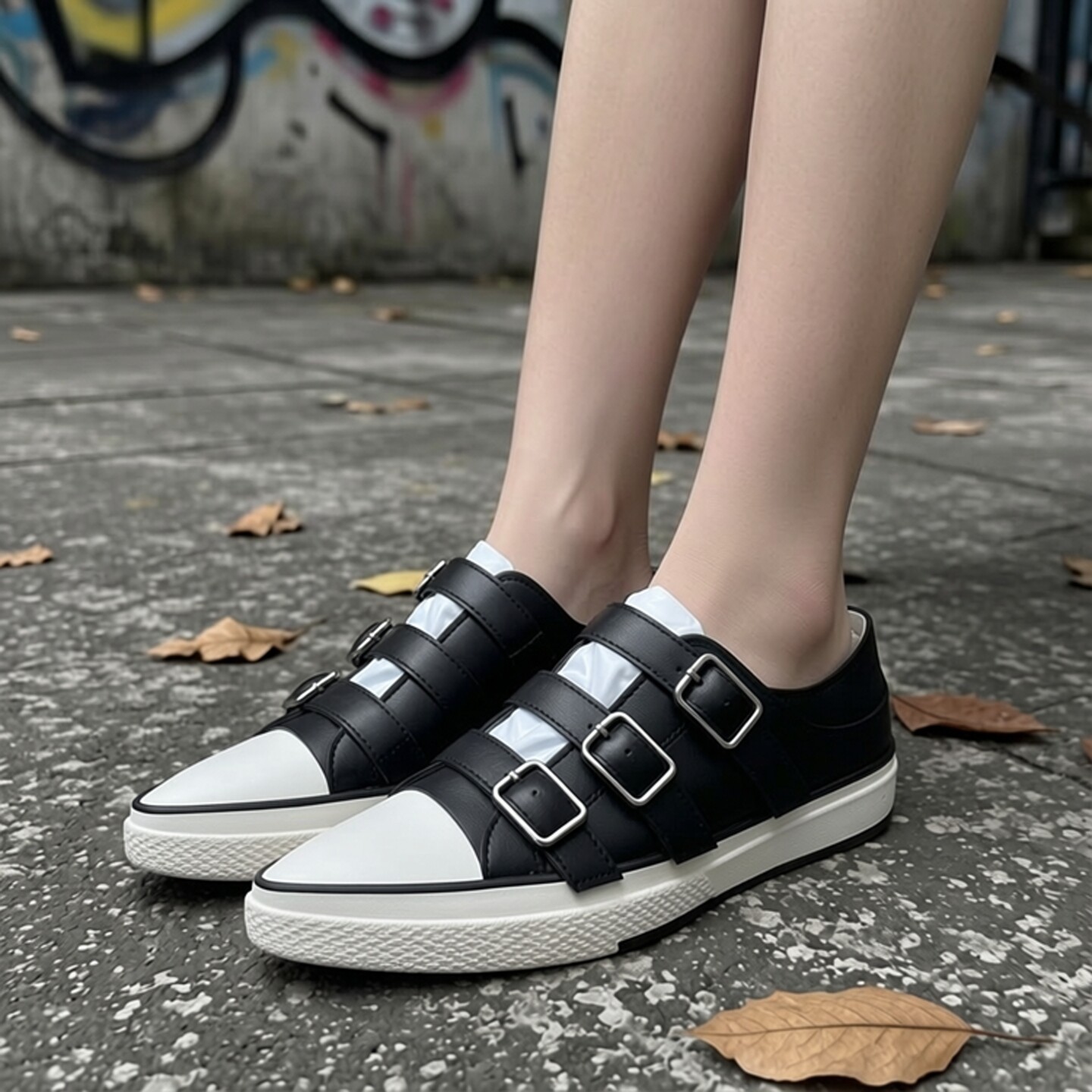 2025年春夏新款平底尖头板鞋女百搭真皮扣带两穿懒人单鞋玛丽珍鞋