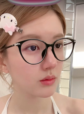 超轻TR黑框猫眼眼镜女近视度数可配方圆脸素颜神器防蓝光眼睛镜框