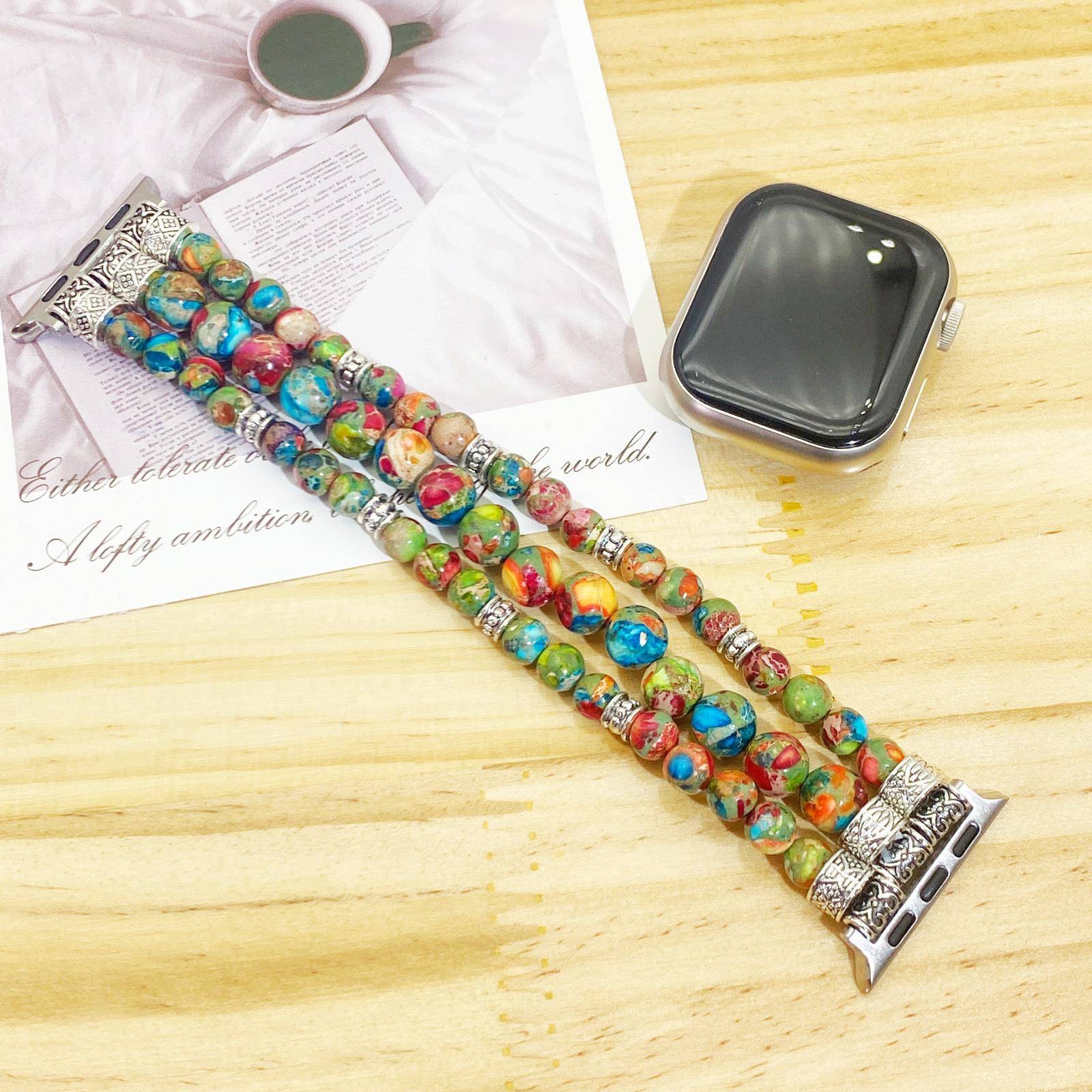 适用Apple苹果手表iwatch表带天然石帝皇石手串串珠手链手表带