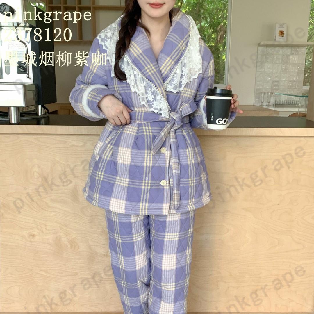 pinkgrape女士三层夹棉韩版休闲加厚套装保暖舒适家居外出服冬款