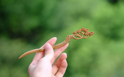 清风天然绿檀木双面发簪青松清淡