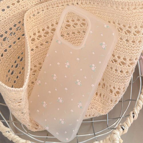 温柔粉花朵适用苹果16手机壳17promax文艺iphone14韩系13清透感11