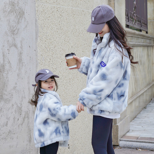 母子宝宝加绒毛毛棉服母女装棉衣