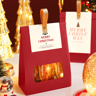2026圣诞节礼品包装盒开窗手提款礼品盒糖果盒饼干小甜品红色空盒
