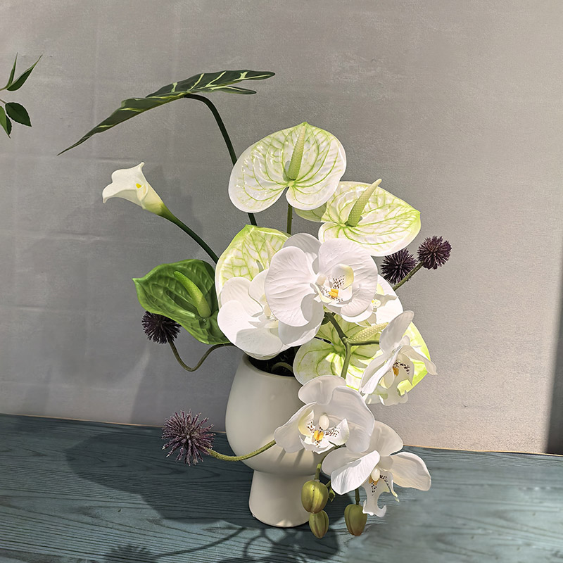 绿掌摆件桌面花艺小清新仿真花蝴蝶兰花艺新中式桌面装饰餐厅轻奢