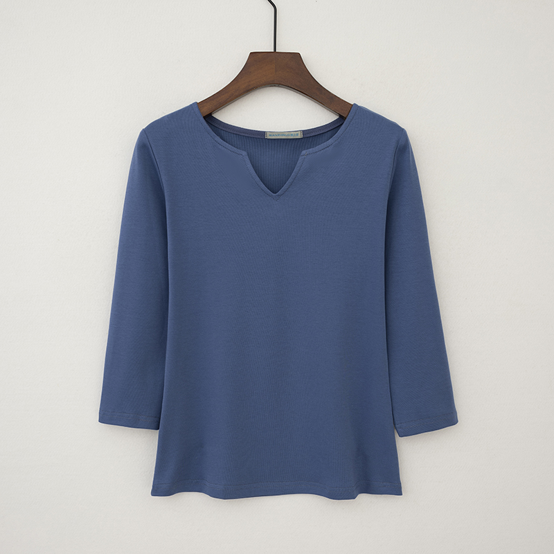 七分袖修身薄款小V领女装纯棉T恤