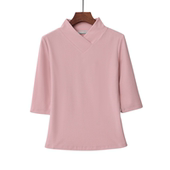 半高交叉V汉服领棉中袖 款 女士T恤打底衫 修身 春装 上衣秋冬季 新中式