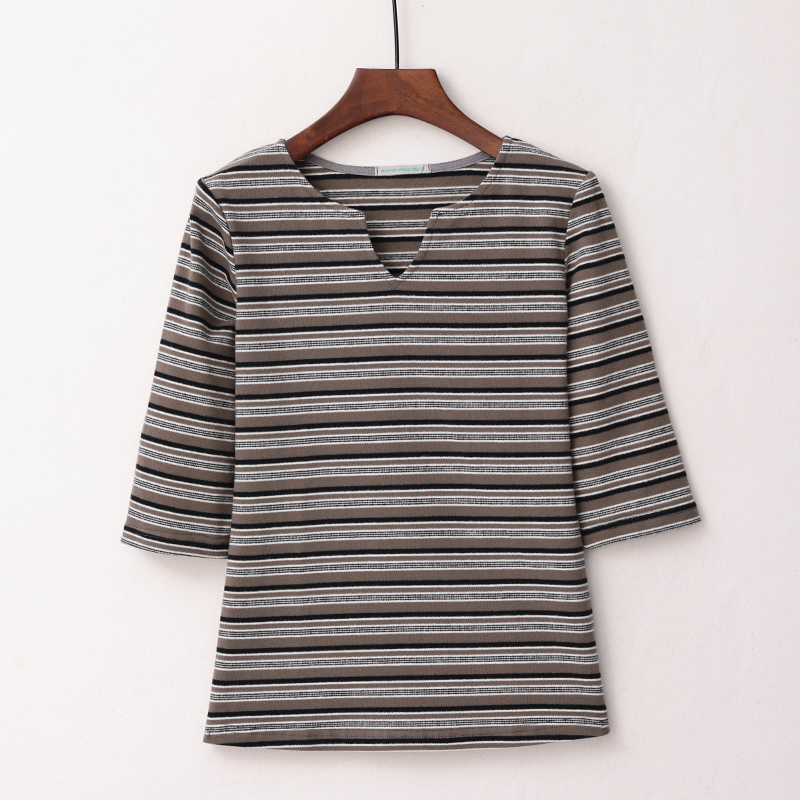 中袖韩版厚条纹纯棉女装品牌直销