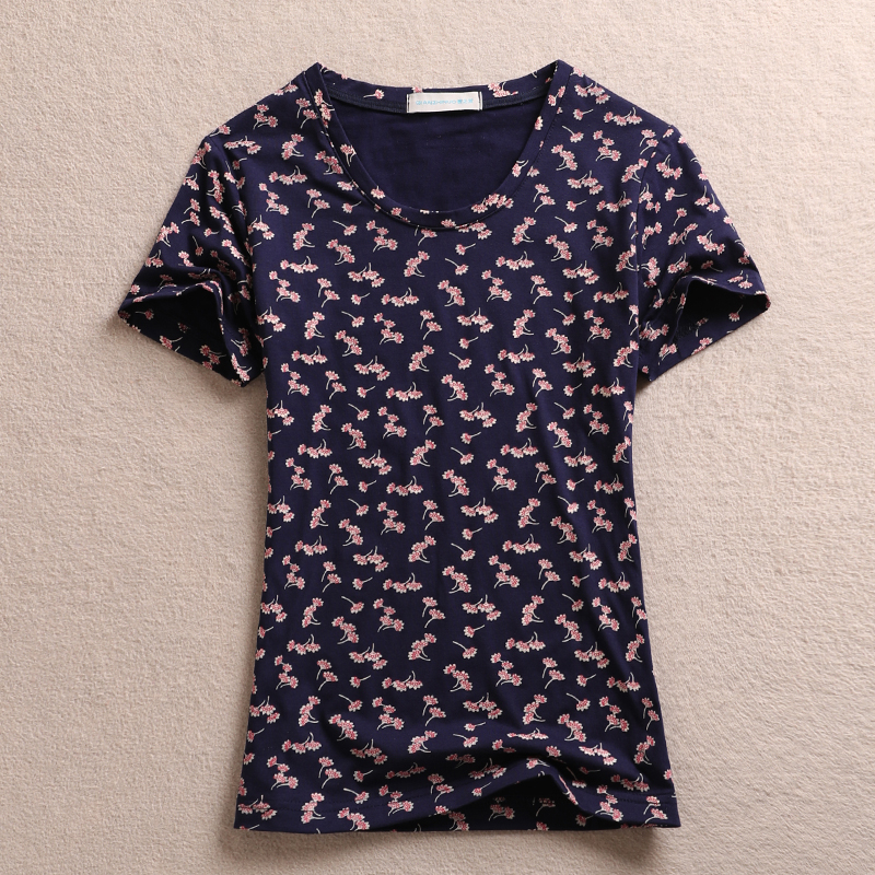 碎花短袖田园薄款圆领莱卡棉女装