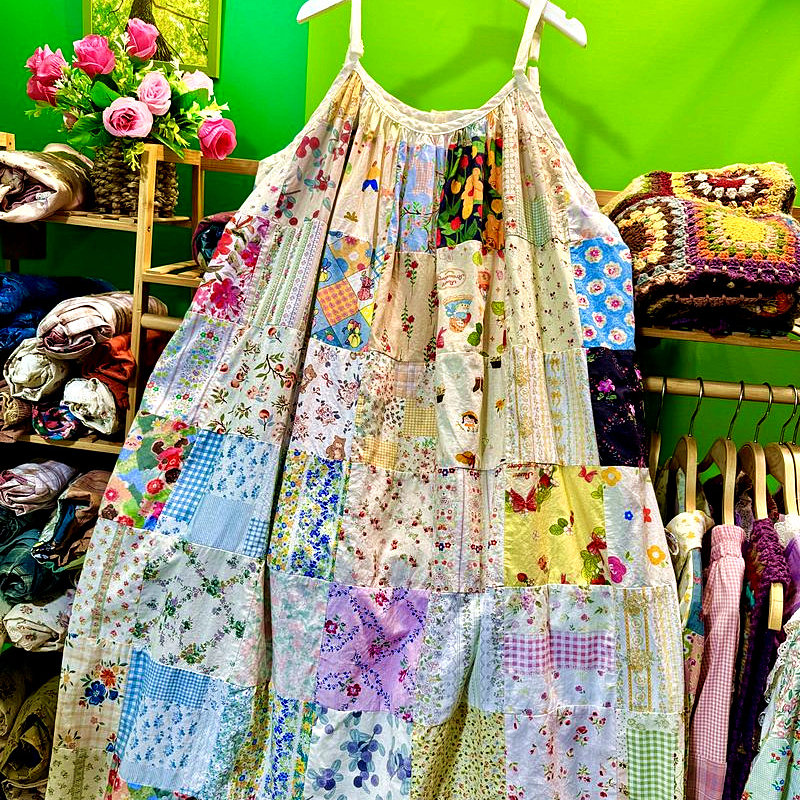 熊姑娘长裙/高档重工百家布拼接