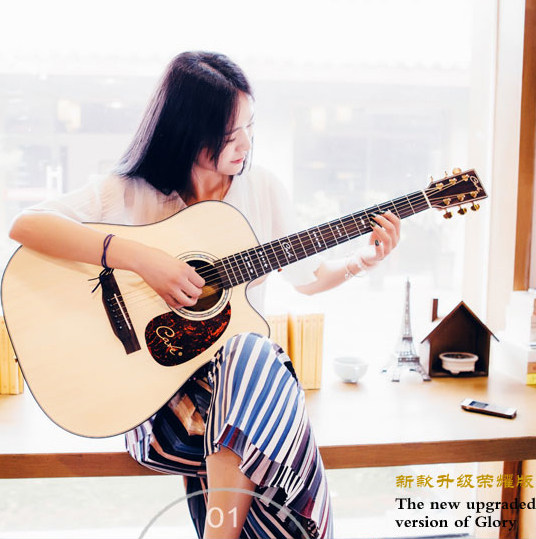 cate qm-811c 卡特云杉桃花芯单板 41寸 民谣吉他 全新升级荣耀版