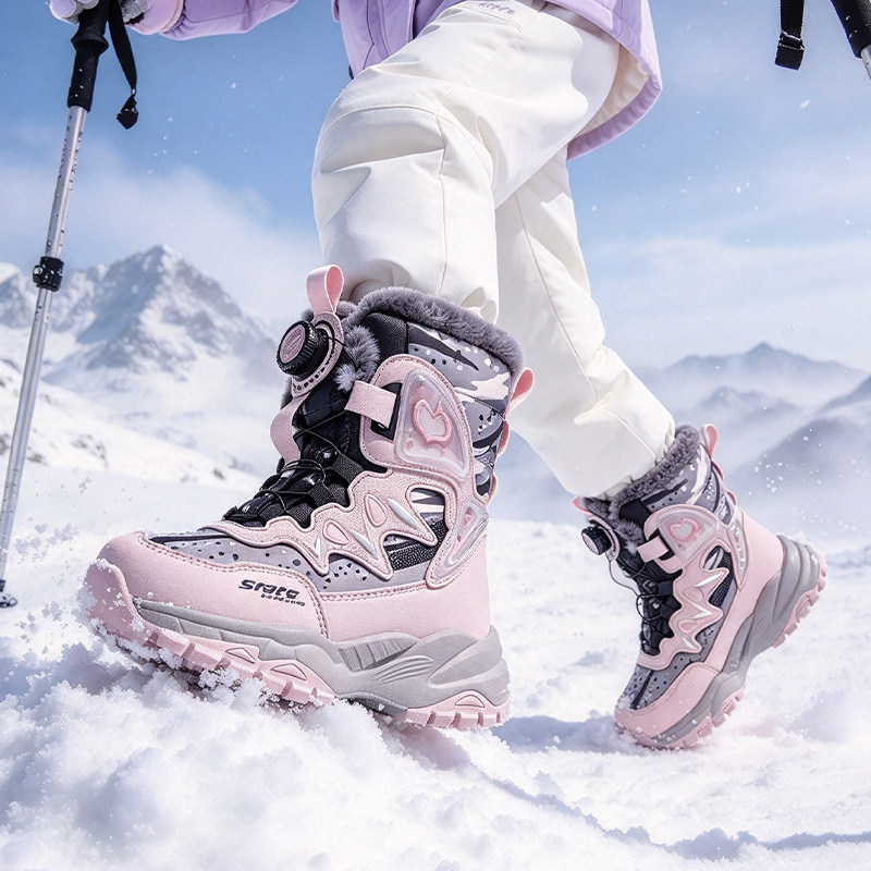 冬季户外极寒-40℃儿童雪地靴东北加绒加厚儿童棉鞋冰爪防滑棉靴