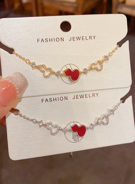 新中式时尚简约镶钻镂空红色葫芦手链精致轻奢百搭高级感超闪手饰