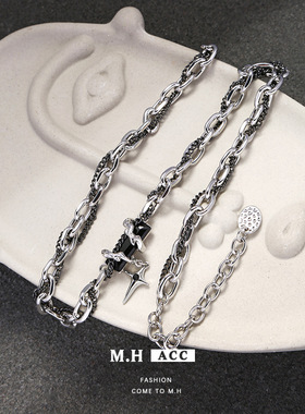 黑色锆石芒星项链女欧美中性风嘻哈辣妹颈链锁骨链颈饰潮四芒星