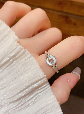 轻奢百搭超闪锆石贝壳开口戒女