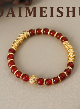 新年复古精致轻奢镂空红玛瑙盘缠手串手链高级感气质百搭马年手饰