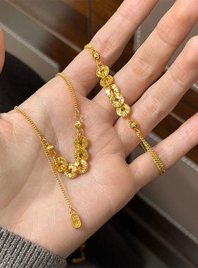 新款轻奢时尚精致铜钱碎冰冰项链简约高级感复古百搭气质锁骨链女