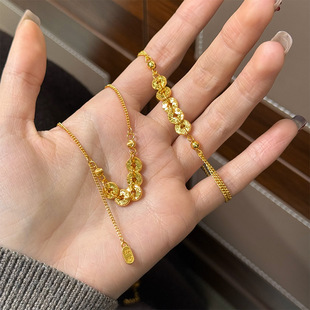 新款轻奢时尚精致铜钱碎冰冰项链简约高级感复古百搭气质锁骨链女