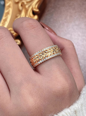 优雅中古金色麦穗戒指女铜轻奢小众独特食指戒指环时尚潮酷气老钱