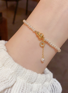 新中式时尚温柔百搭金属葫芦铜钱流苏珍珠手链气质轻奢设计感手饰