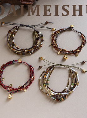 新年复古红色多层串珠手工编织葫芦手链轻奢高级感叠戴本命年手饰