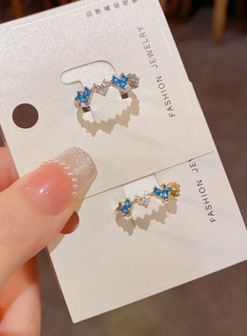 小众时尚简约镶钻蓝色爱心开口戒个性精致轻奢百搭设计感食指戒女