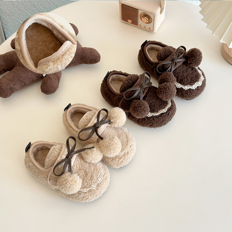 儿童毛毛鞋2024冬季新款韩版森系毛球棉鞋女童二棉软底花边豆豆鞋,童鞋/婴儿鞋/亲子鞋,棉鞋,淘宝优惠券,粉丝福利购,淘宝优惠卷
