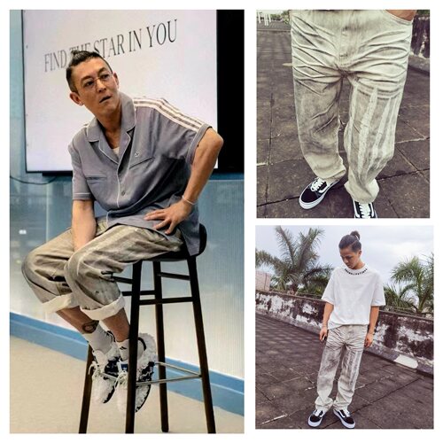 喷墨白龙爪牛仔裤压皱磨烂