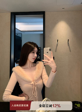 THE SWAN司凰轻奢 入冬初打底 前后两穿纯欲绑带修身长袖针织上衣