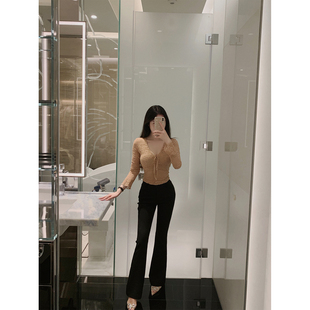 褲 THE SWAN司凰輕奢 一條瘦瘦理想型修身 女 高腰顯瘦微喇叭休閑褲