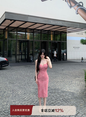 THE SWAN司凰轻奢 迷人姐姐 法式优雅蕾丝裙女气质收腰吊带连衣裙