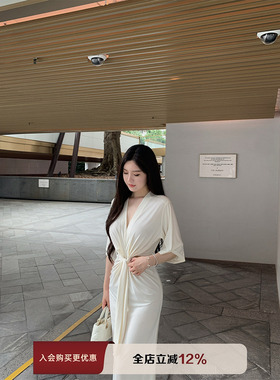 THE SWAN司凰轻奢 小贵妇 小众设计浪漫优雅感露腰修身针织连衣裙