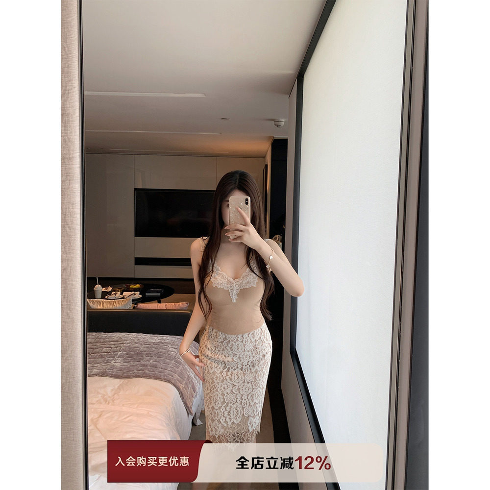 【现货9折】THE SWAN司凰轻奢 针织吊带背心蕾丝包臀半身裙套装,女装/女士精品,时尚套装,淘宝优惠券,粉丝福利购,淘宝优惠卷