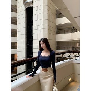 THE SWAN司凰轻奢 基础款美学 质感升级中古皮扣拼小羊皮包臀半裙