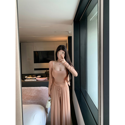 针织吊带开衫裤子三件套