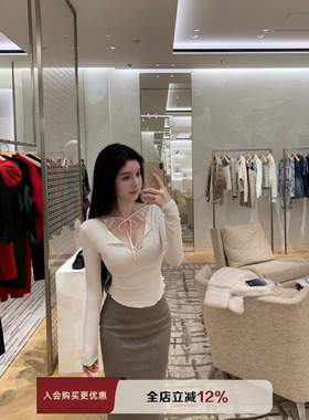 【现货7折】THE SWAN司凰轻奢 审美在上 蕾丝针织打底上衣麂皮裙