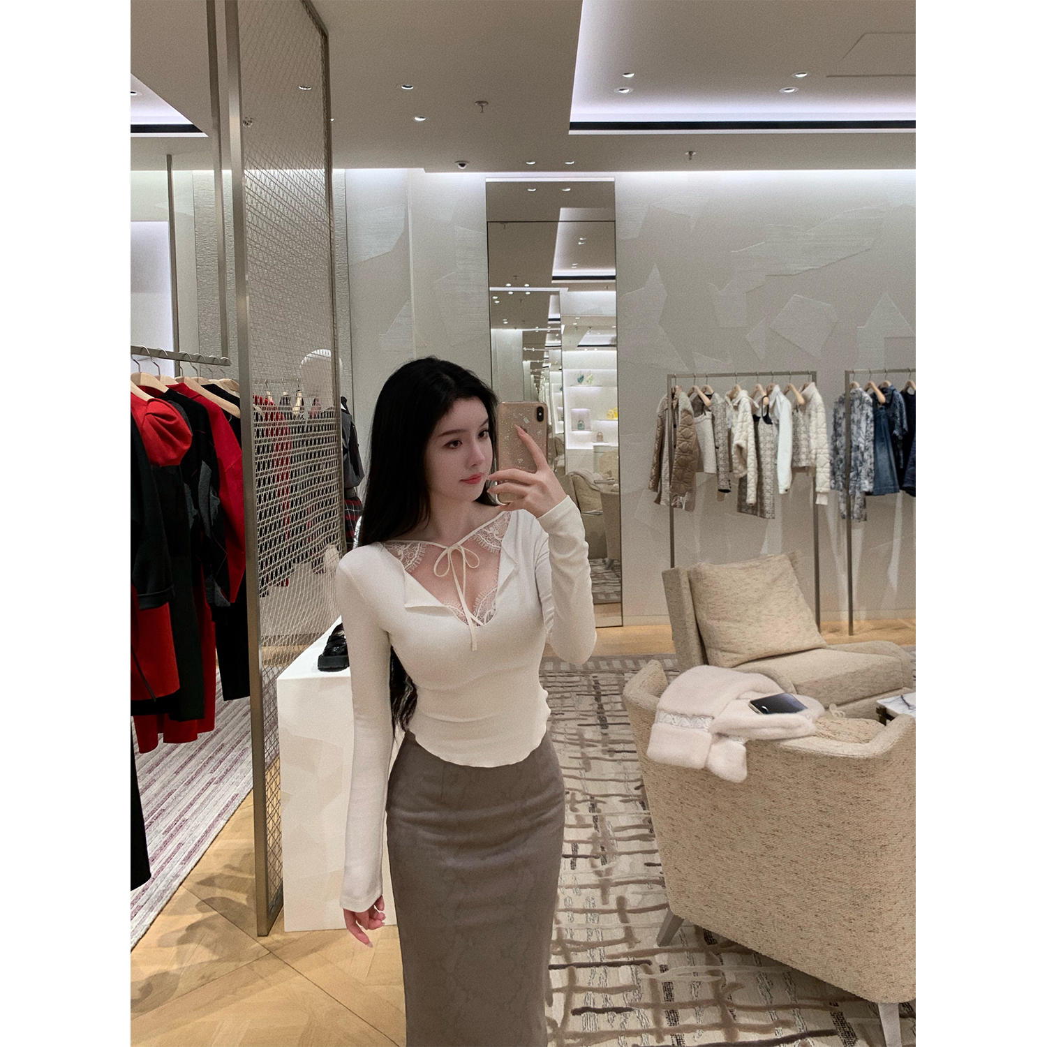 中古小蕾丝针织打底上衣