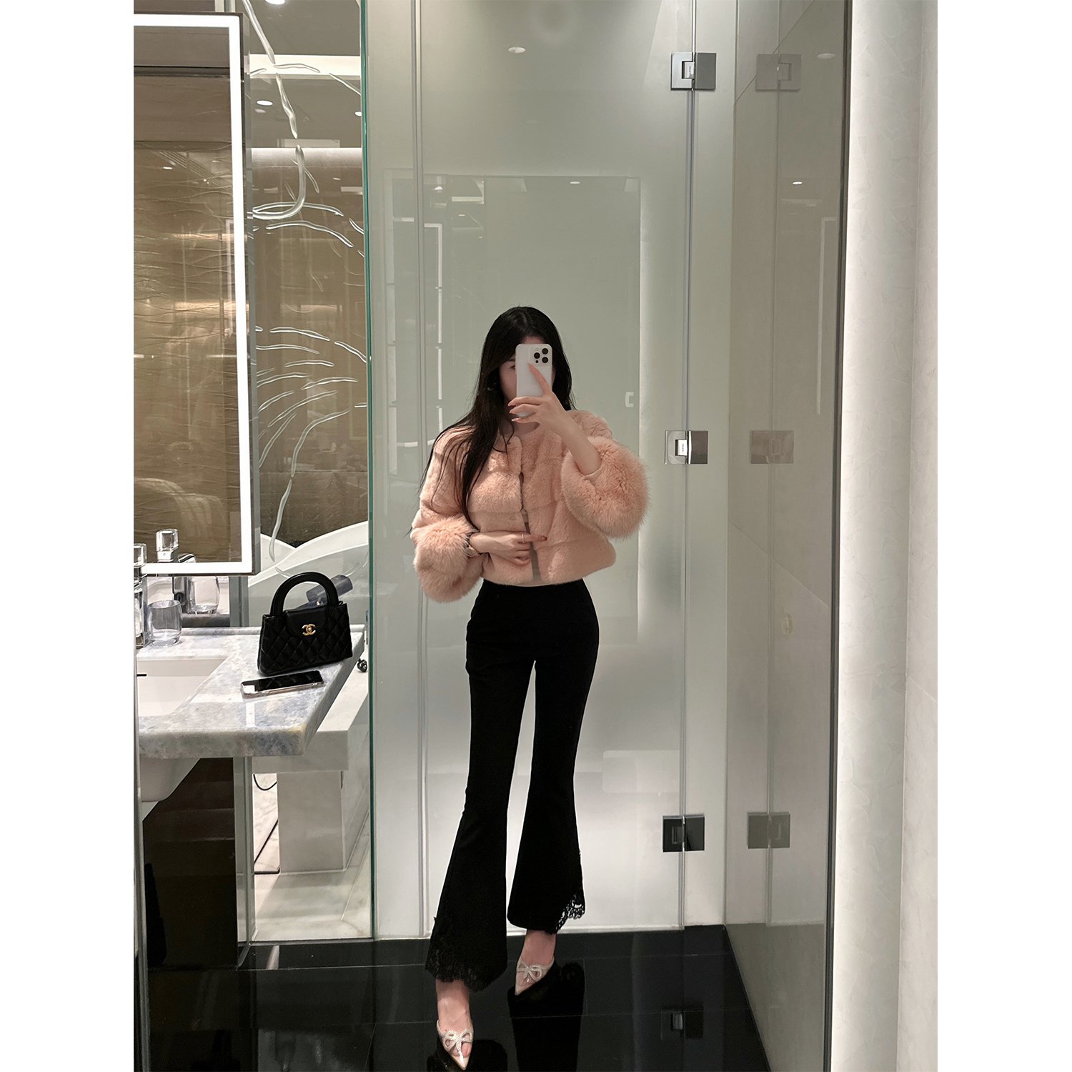 法式蕾丝花边修身长裤