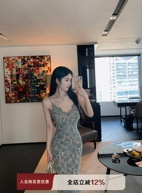 THE SWAN司凰轻奢 浮生若梦 法式优雅蕾丝包臀裙气质吊带连衣裙女