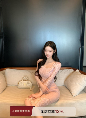 THE SWAN司凰轻奢  私心藏不住 纯欲气质蕾丝包臀修身针织连衣裙