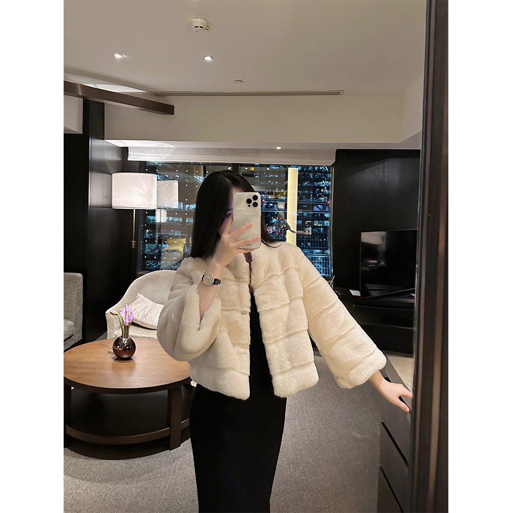 韩版七分袖皮草小短外套