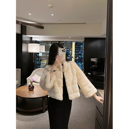 韩版七分袖皮草小短外套