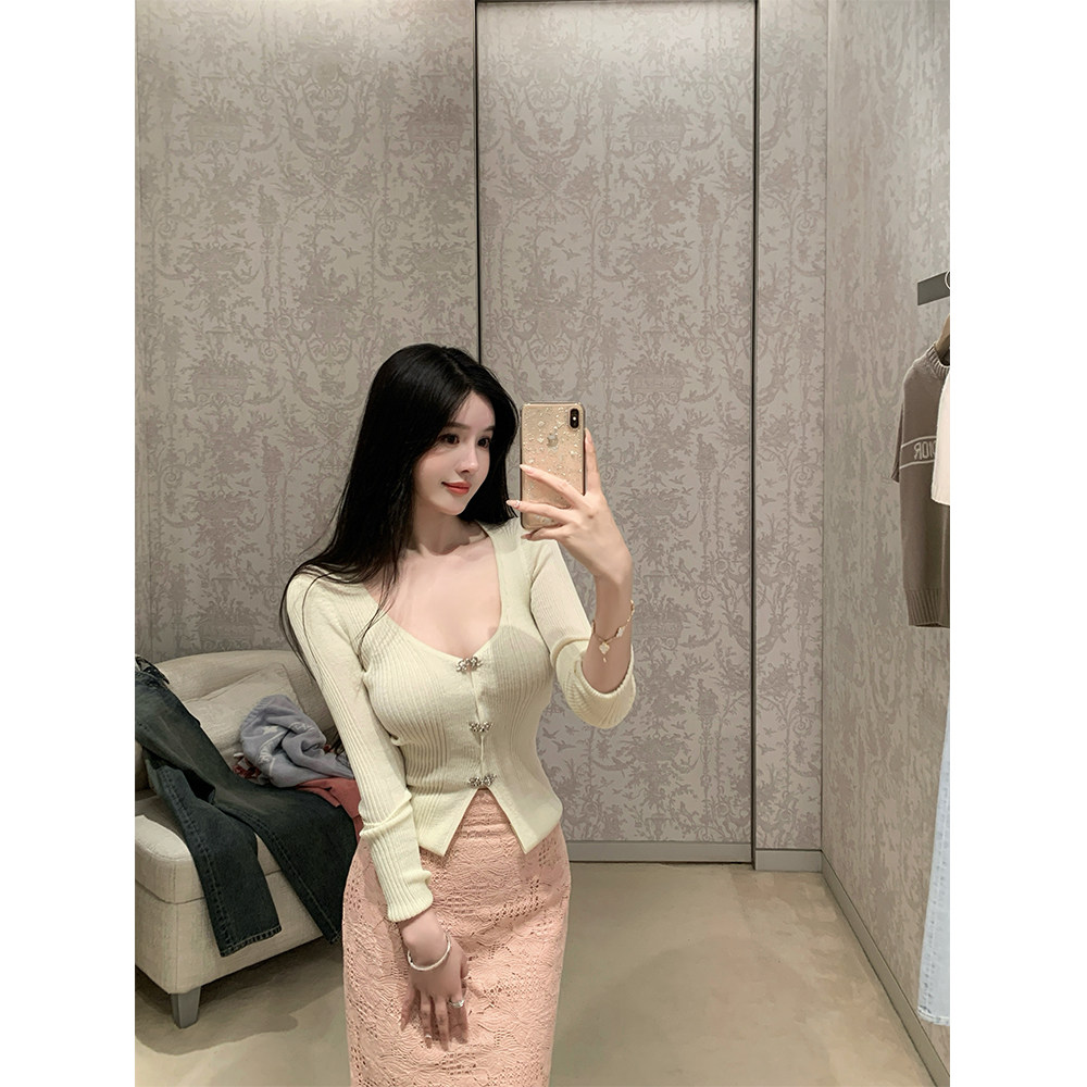 THE SWAN司凰轻奢 娇俏组 气质修身开衫防晒打底针织上衣蕾丝半裙