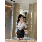 THE 通勤简约百搭缎面衬衣高腰半身裙套装 SWAN司凰轻奢 高智韩女