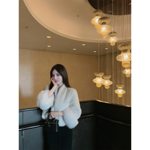 堆堆小高领环保皮草慵懒保暖毛毛外套 柔光琥珀 THE SWAN司凰轻奢