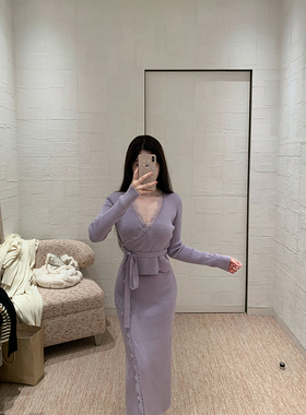 【现货9折】THE SWAN司凰轻奢 蕾丝羊毛系列 针织上衣半身裙套装