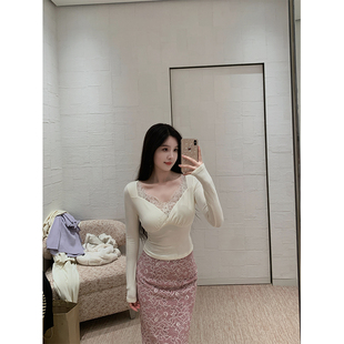 SWAN司凰轻奢 针织上衣 姐姐 日常百搭修身 绒感蕾丝裙 蕾丝 THE