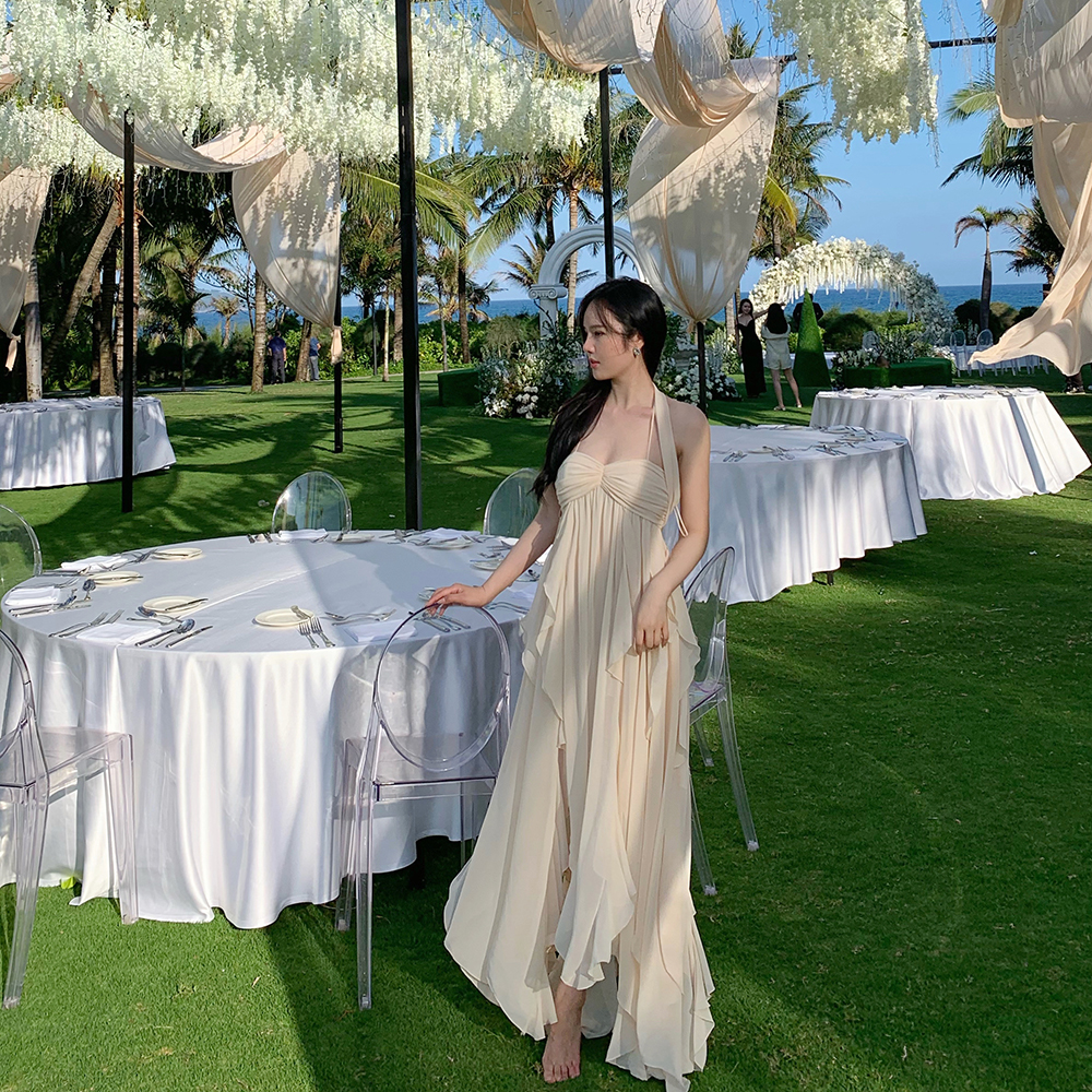 仙女裙法式长裙吊带裙挂脖连衣裙